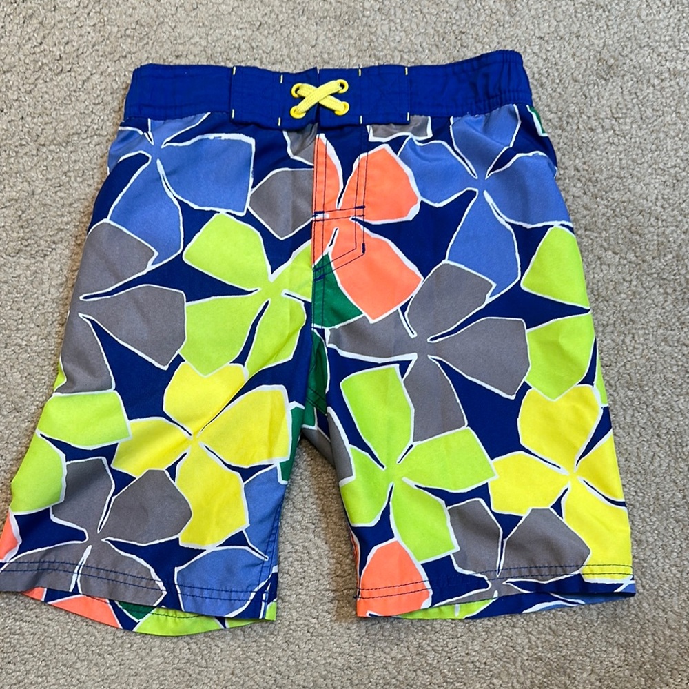 Cat & Jack Vibrant Blue and Yellow Floral swim trunks